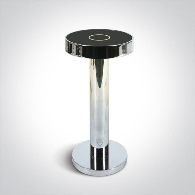 Chrome Rechargeable stepless dimmable table lamp suitable for indoor/outdoor use, IP65.Charging time 6,5HrsWorking time 10Hrs (100%)  One Light SKU:61092/C