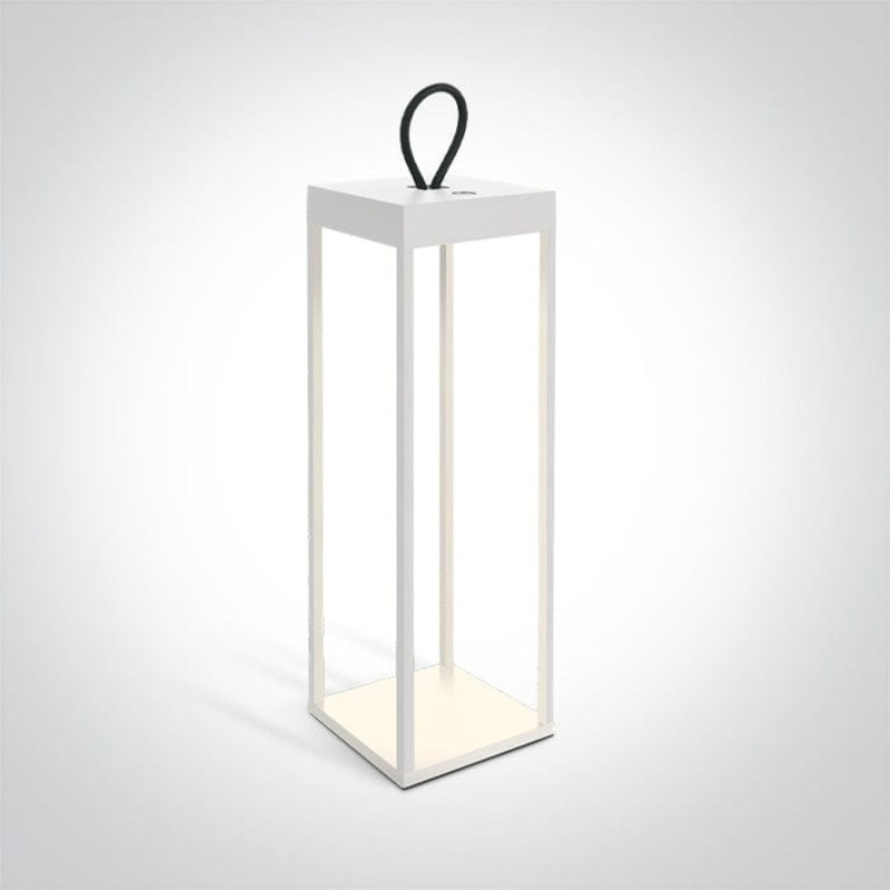 White Rechargeable 3-step dimmable table lamp suitable for indoor/outdoor use, IP54.Charging time 6HrsWorking time 9Hrs (100%)1x4400mAh lithium battery  One Light SKU:67530A/W