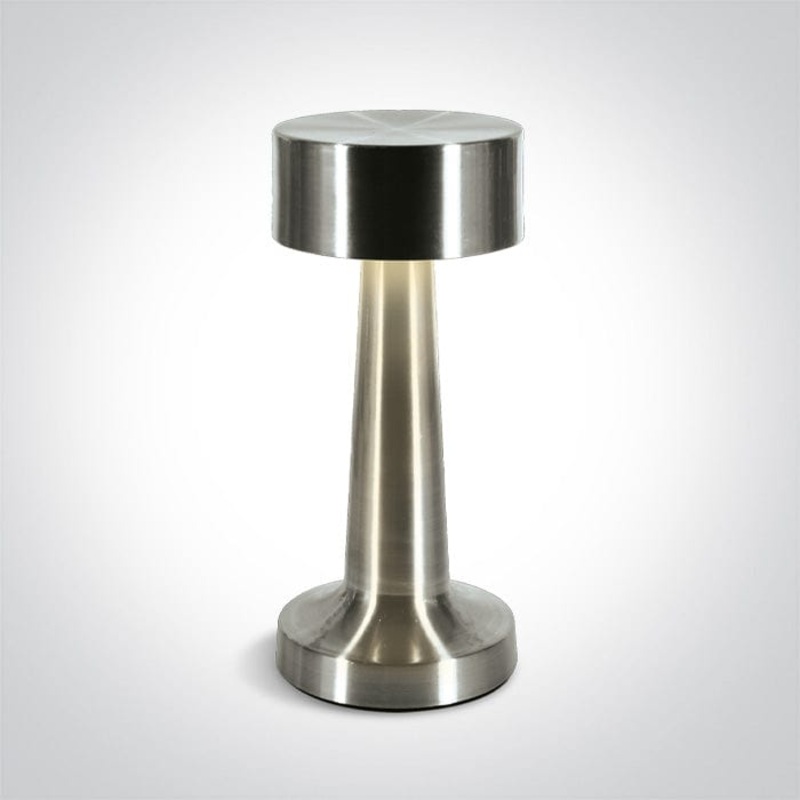 Aluminium Rechargeable 3-step dimmable table lamp suitable for indoor/outdoor use, IP54.Charging time 2,5HrsWorking time 8Hrs (100%)1x2000mAh lithium battery  One Light SKU:61102/AL