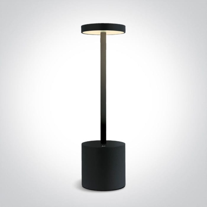 Black Rechargeable 3-step dimmable table lamp suitable for indoor/outdoor use, IP54.Charging time 2,5HrsWorking time 8Hrs (100%)1x4000mAh lithium battery  One Light SKU:61100/B
