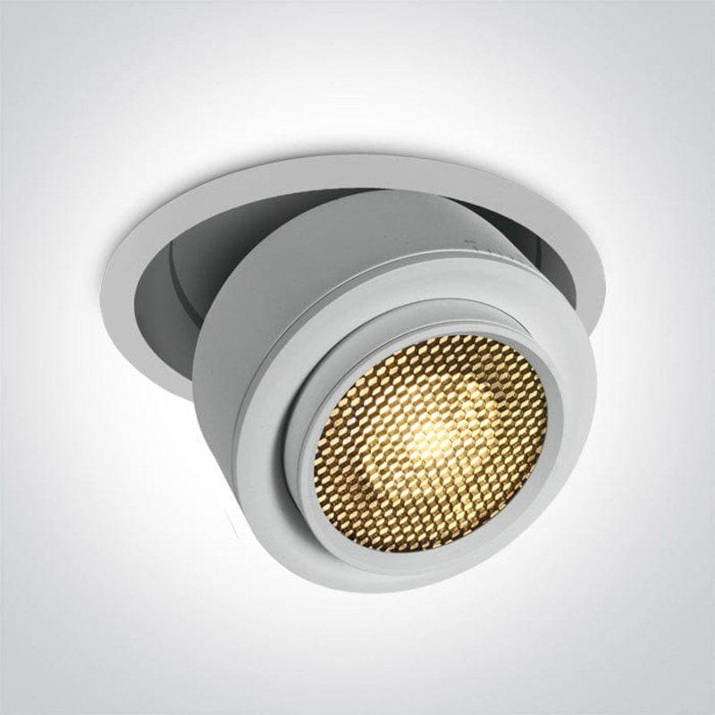 White 28W LED zoomable 15-45 adjustable CRI90 downlight with removable honeycomb. Supplied with 750mA driver.  One Light SKU:11128G/W/W