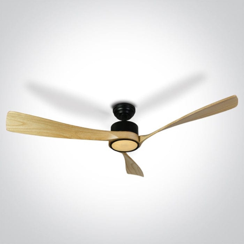 Rod mounted ceiling fan complete with light wood blades. One Light. 6314L/B/V